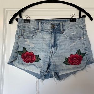 American Eagle Hi-Rise Shortie Shorts with Rose Embroidery